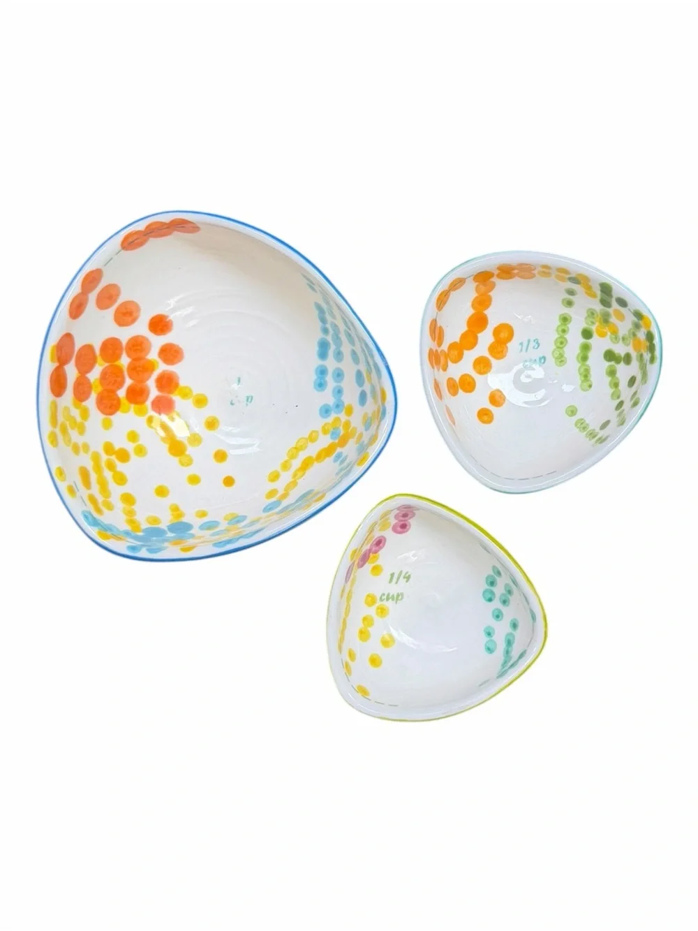 Anthropologie Colorful Ceramic Nesting Measuring Cups Bowls Set of 3 Coastal